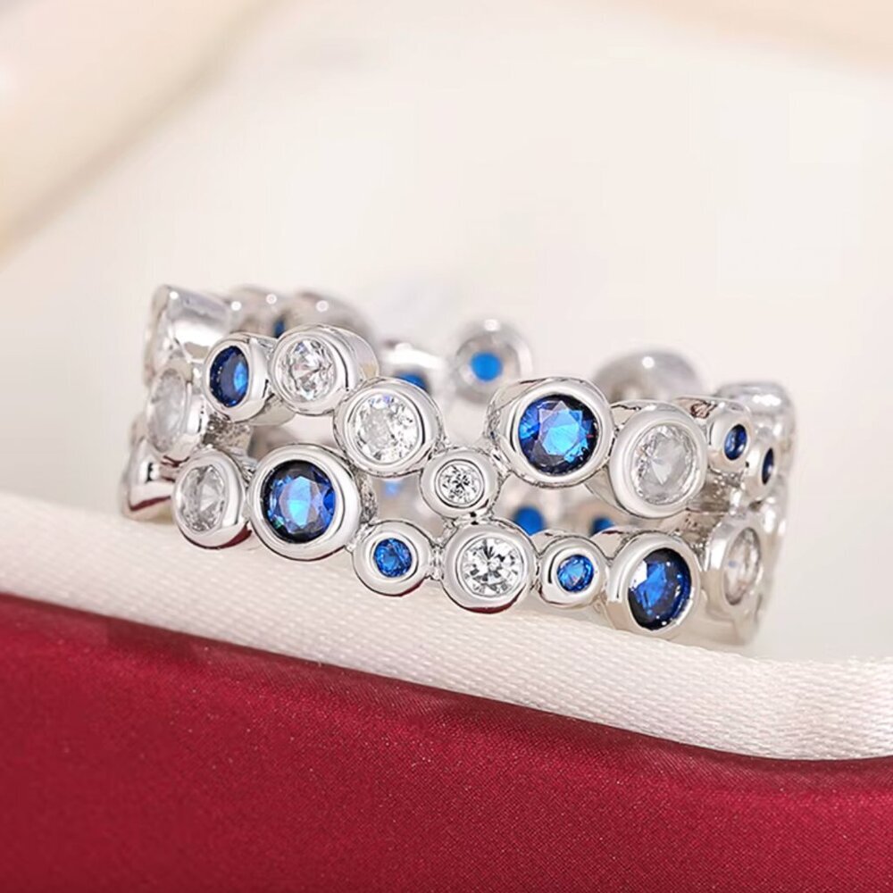 NEW 18k White Gold Sapphire Diamond Ring Band